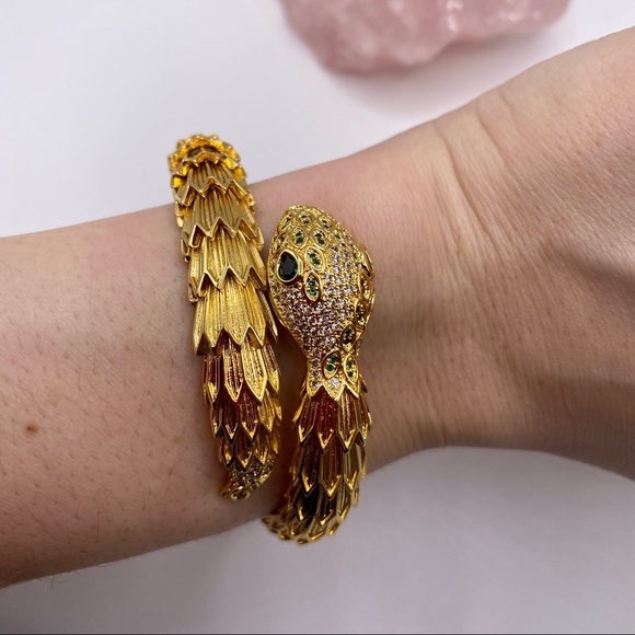 18k Gold Plated Luxury Punk style Snake green eye bracelet. Ring is sold out❗️ - Picture 3 of 7